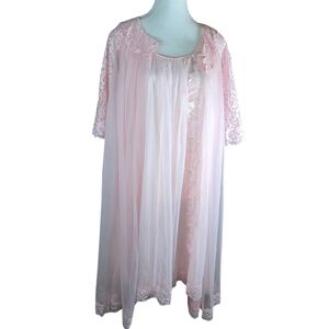 VINTAGE Shadowline Lacey Cottagecore Sheer Lingerie Dress with Overcoat Size M